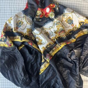 Vintage Style Black and Gold Scarf Pattern Windbreaker